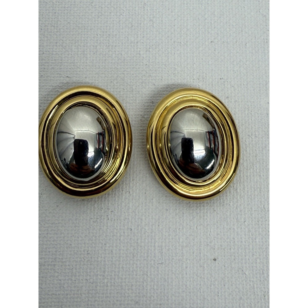 LCI Liz Claiborne Signed Vintage Statement Clip On Earrings Gold‎ Silver